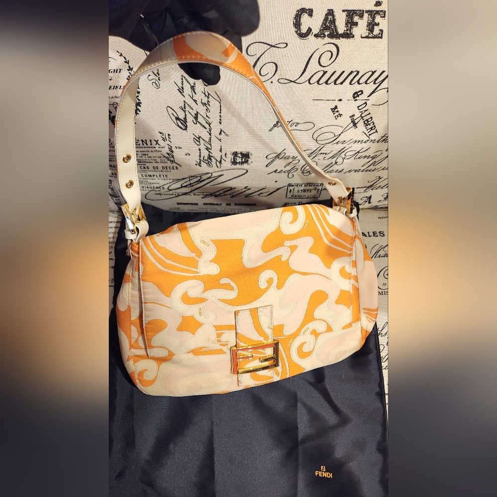Vintage Fendi Mama Zucca Psychedelic Peach Swirl Authentic Bag With Dust Ruffle.